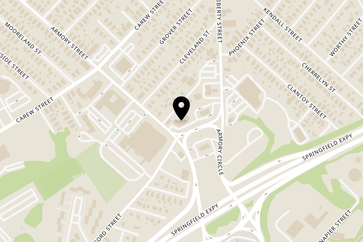 Map showing the location of Cedar's Food Mart and Grill Halal on 405 Armory St in Springfield